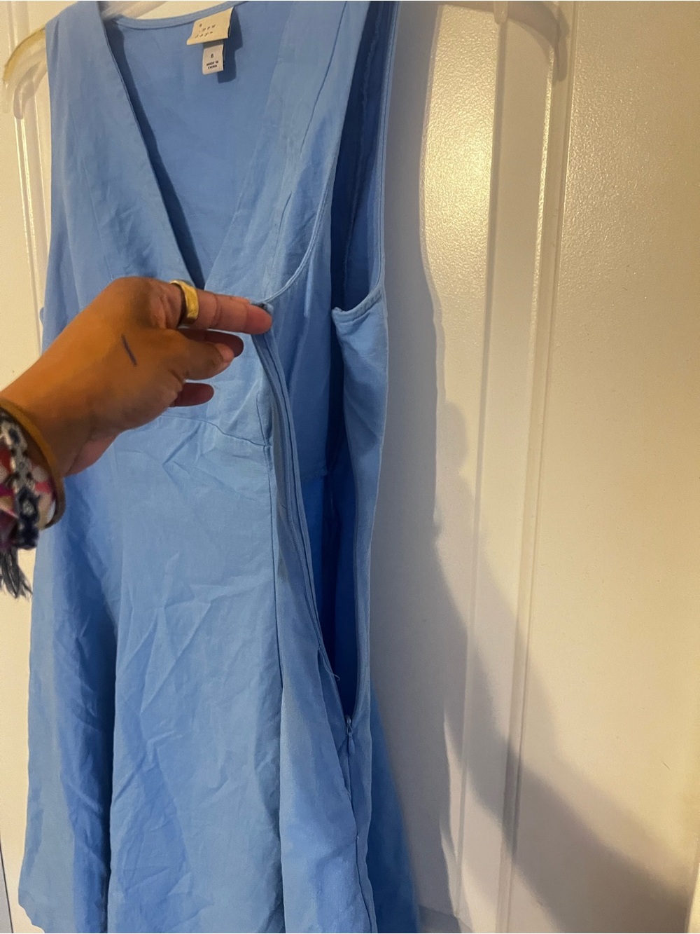 Sleeveless V-Neck Light Blue Fit & Flare Dress - Picture 6 of 6